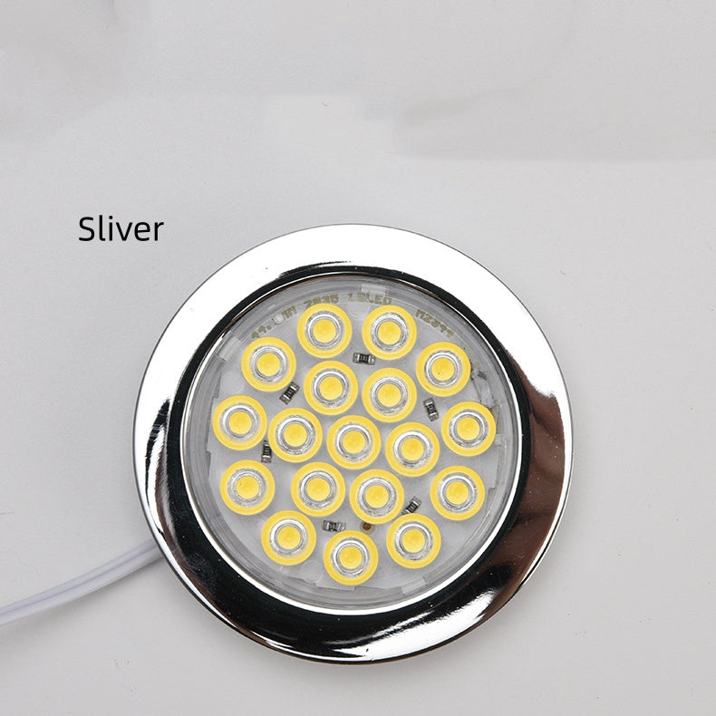 4pcs Pack Round LED Under Cabinet Lighting Stainless Steel  LED Puck Light 2W 12VDC, 3 Switches Optional Controllable Puck Light for Motorhome, Caravan, Truck, Kitchen, Wine Cabinet, Wardrobe