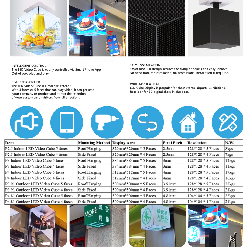 P3 Indoor 5 Faces Magic Cubic LED Display with Each Face in Size 384x384 mm