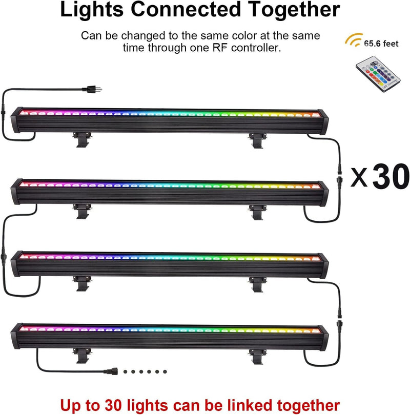 Linkable Linear LED RGB Wall Washer Lights with Remote Controller, 36W Waterproof Color Changing Wall Washer LED Light for Outdoor/Indoor Lighting Projects, Hotels, Building Wall Decorations