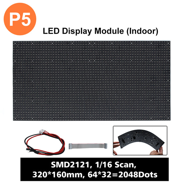 M-F5L (P5L Bare Board LED Module, 5mm Full RGB Pixel Panel Screen in 320 * 160 mm with 2048 dots, 1/16 Scan, 800 Nits LED Tile for Indoor Display