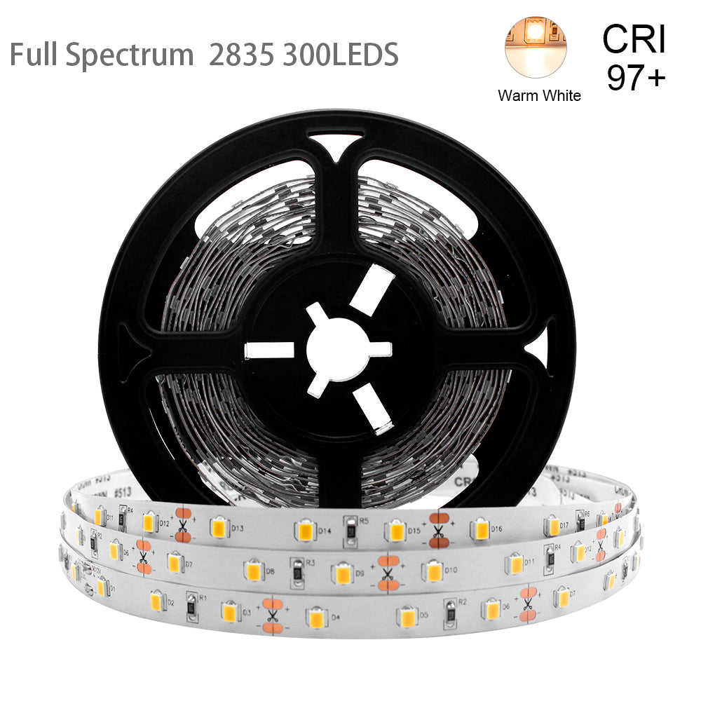 16.4FT 5Meter SMD2835 300LED 12V 30W True Color CRI95+ Full Spectrum LED Strip Light