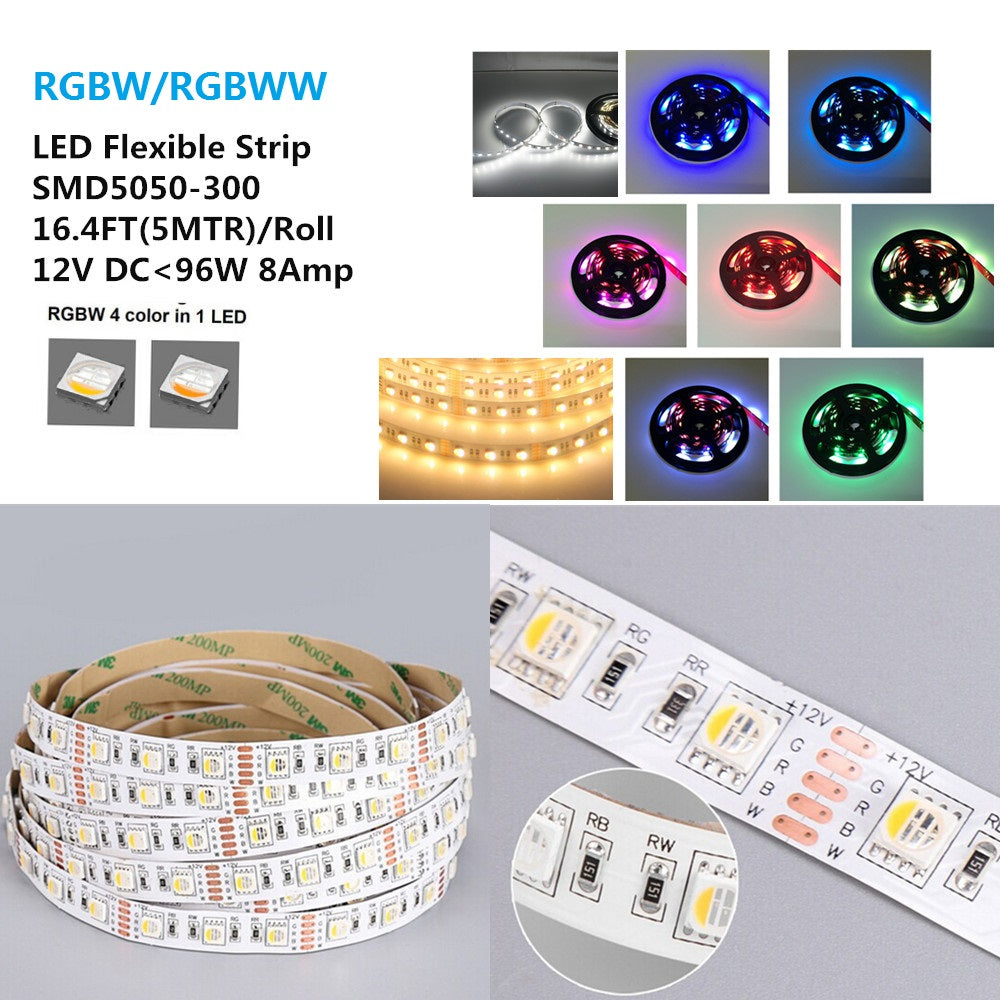 5050 72W 12V 300 Diodes 16.4ft Roll IP68 RGB Led Strip Light with