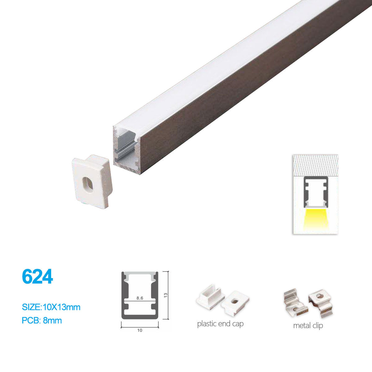 10*13 MM Mini Square Trimless Surface Mounting Aluminum Profile Kit
