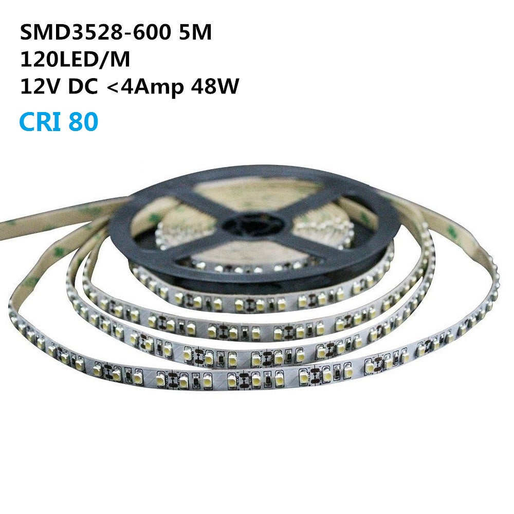 LED-Streifen, 48W, 12V, warmweiß, 120 LEDs/m, IP54, 5m, 8mm –
