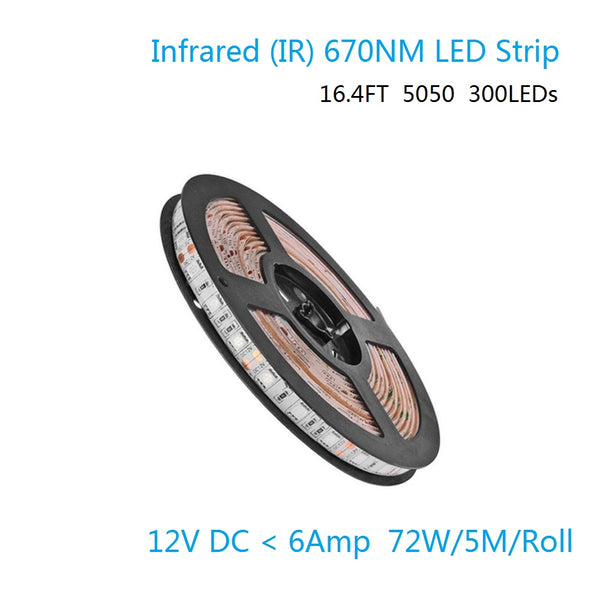 660nm 670nm Deep Red LED Light Strips, SMD5050-300 60 LEDs 12W Per Meter LED Tape Light