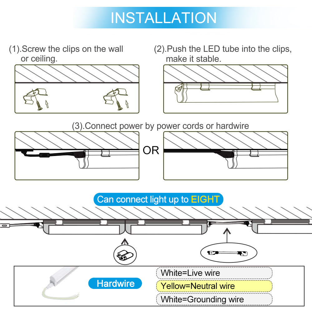 FREE SHIPPING 10Pcs Pack /2FT/3FT/4FT/5FT Line Voltage AC T5 LED Tube Light with Milky White cover