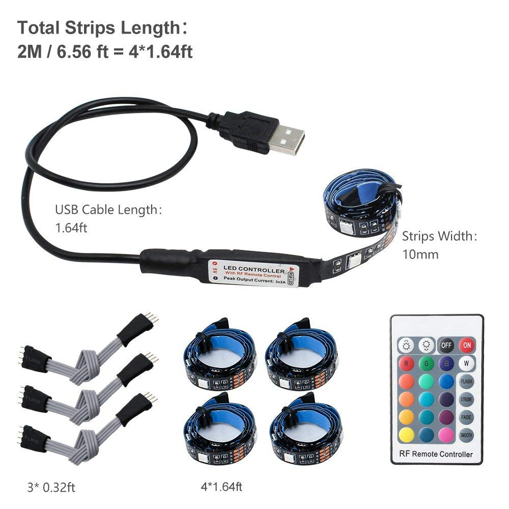 amiciVision USB 5V 5050 RGB LED Strip 2 Meters, with RF Remote For