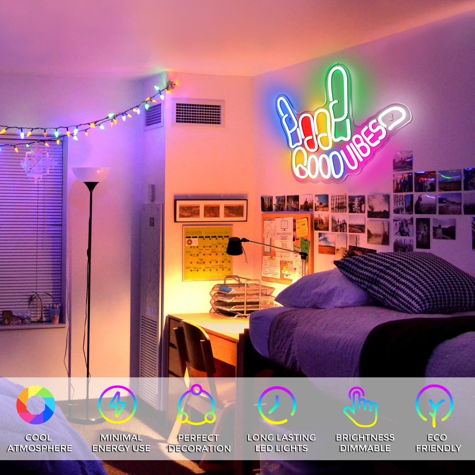 Good Vibes Neon Sign, Vibrant LED Finger Light Sign- Colorful Ambiance at Your Fingertips; Dimmable Good Vibes , USB Powered Neon Signs for Wall Decor, Colorful Light Up LED signs for Bedroom Game Room Party Club Decor