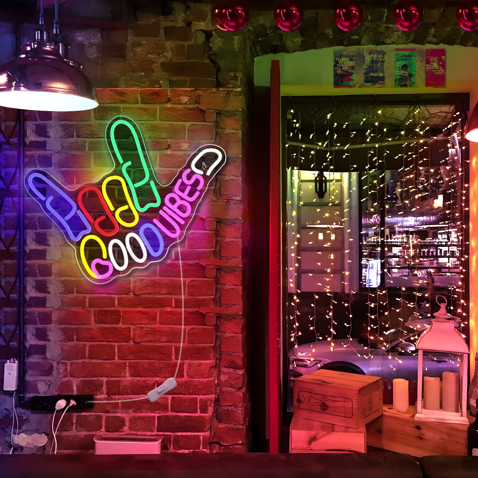 Good Vibes Neon Sign, Vibrant LED Finger Light Sign- Colorful Ambiance at Your Fingertips; Dimmable Good Vibes , USB Powered Neon Signs for Wall Decor, Colorful Light Up LED signs for Bedroom Game Room Party Club Decor