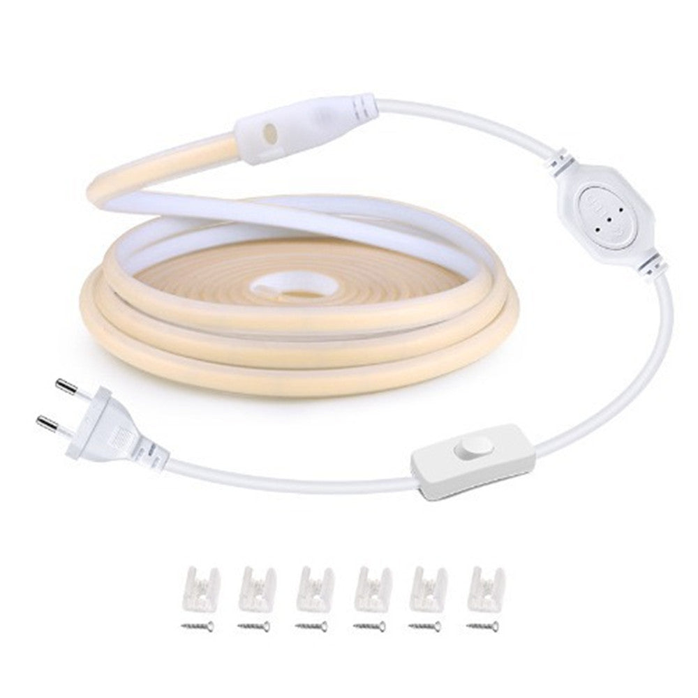 32.8Feet 110V AC / 220V AC Spotless FCOB LED Flexible Strip Light, IP65 Waterproof High Brightness with Inline Switch