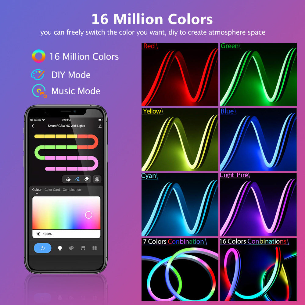 RGB Dream Color LED NEON Strip Light Kit in 16.4FT with 300LEDs Lighting Kit with APP Controlled Sound Active function Wireless Remote Control