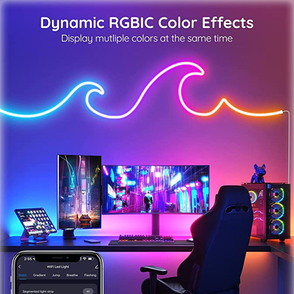 RGB Dream Color LED NEON Strip Light Kit in 16.4FT with 300LEDs Lighting Kit with APP Controlled Sound Active function Wireless Remote Control