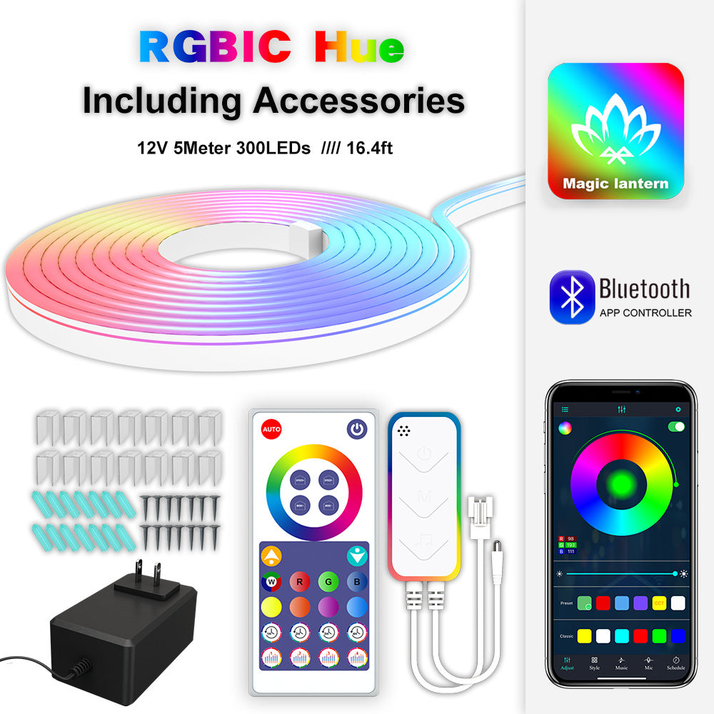RGB Dream Color LED NEON Strip Light Kit in 16.4FT with 300LEDs Lighting Kit with APP Controlled Sound Active function Wireless Remote Control