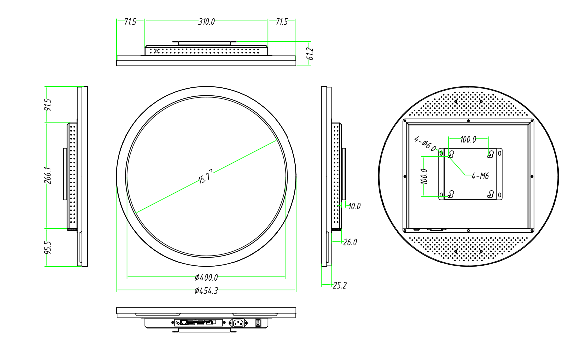 15.7‘’ Round LCD Display Circular LCD Screen