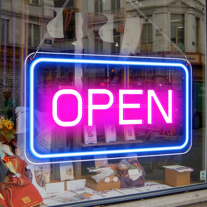 Vibrant LED "OPEN" Sign with Smart Control 16"x 9"for Business, Adjustable Brightness Neon Open, Bright Electric Light Up Open Sign with 5V USB power for Bars, Stores, Coffee Shop, Hotel, Window, Outdoor.