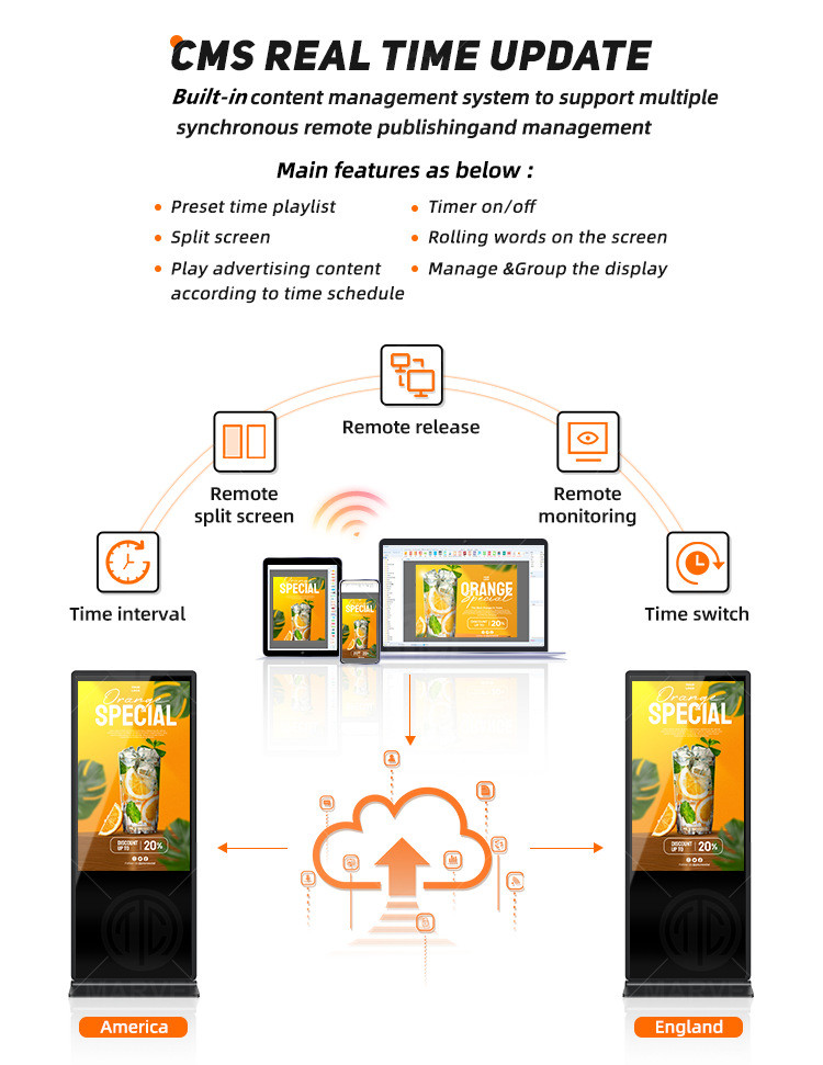 49'' Touch Screen LCD Digital Signage, Free Standing LCD Digital Poster Kiosk, w/ IR Touch, Single Sided, Android OS, Caster Wheels