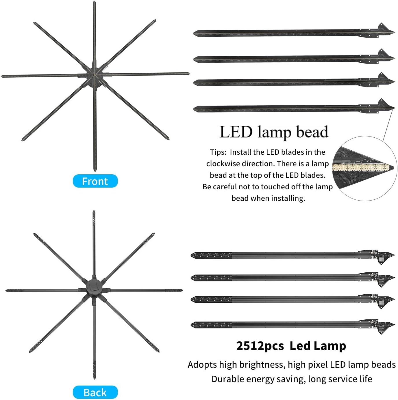 3D Hologram Fan, HD LED Holographic Fan, 78.7 inch (200cm）Large Hologram Advertising Machine for Exhibition Advertisement Show Business Display