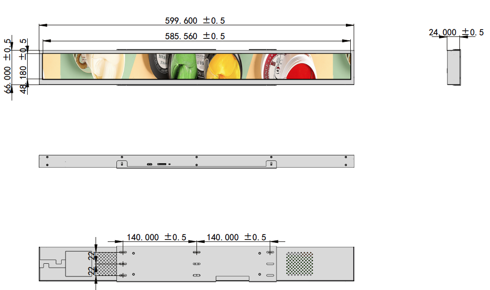 23.1" inch Stretched Bar LCD Display for store shelf promotion Wi-Fi Android system LCD enclosure
