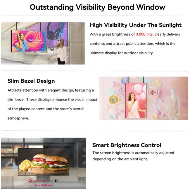 2500nits High Brightness Single Side LCD Screen Digital Advertising Store Front Window LCD Display