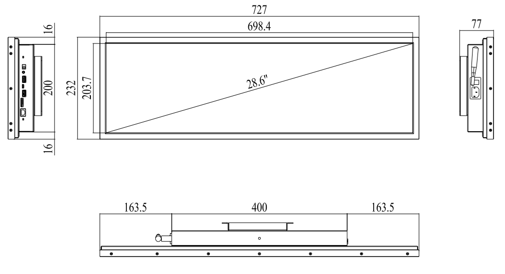 28.6'' Stretched Bar LCD Screen, with Capacitive Touch Screen, Android 11 System