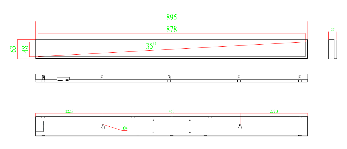 35” Stretched Bar LCD Display screen, dedicated shelf with Android information release system