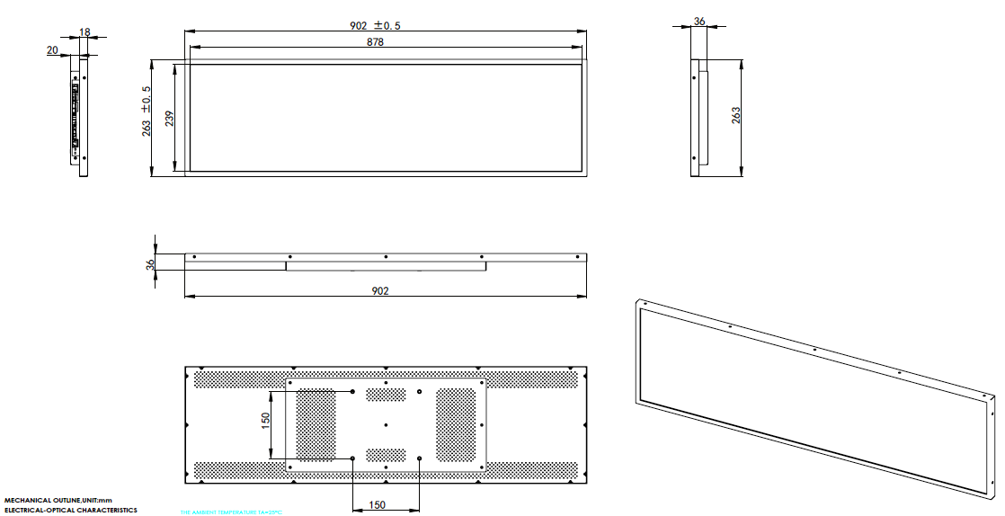 36.5" Stretched Bar LCD Display for airport /shoe stores