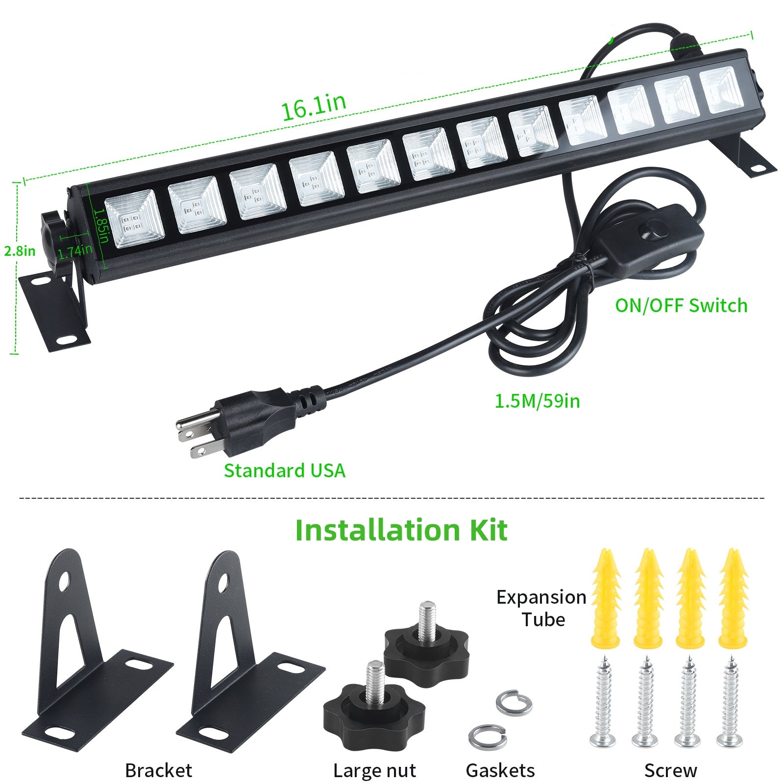 36W 385-400nm LED Black Light Bar, Black Lights for Glow Party, Black light with Plug &Switch, Glow Light for Halloween, Fluorescent Body Paint, Stage Lighting