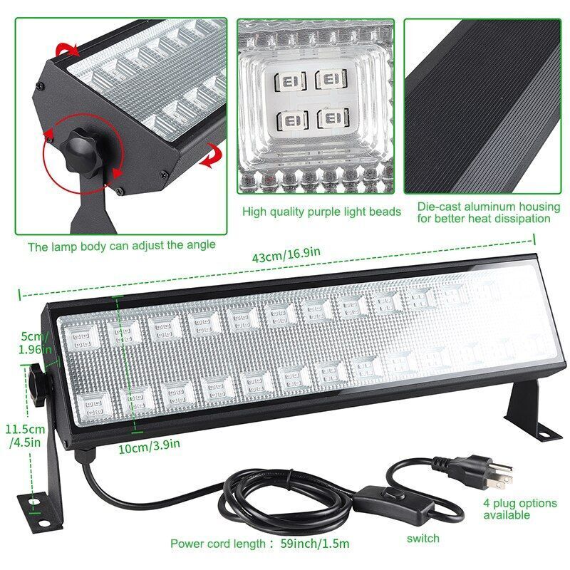 100W  385-400nm LED UV Black Light Bar, Black Lights for Glow Party, Black light with Plug &Switch, Glow Light for Halloween, Fluorescent Body Paint, Stage Lighting