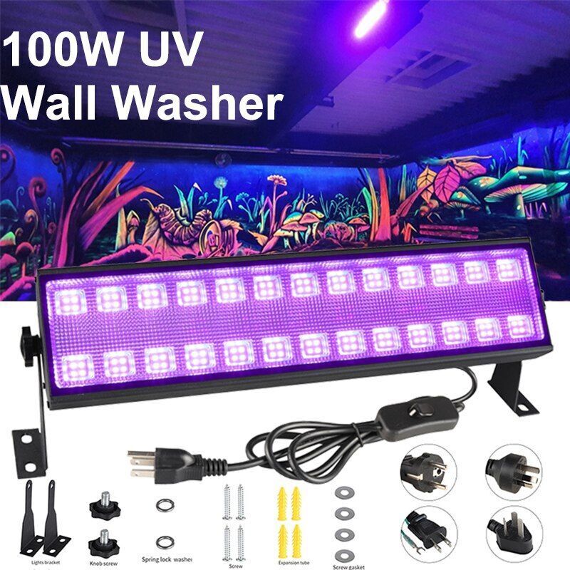 100W  385-400nm LED UV Black Light Bar, Black Lights for Glow Party, Black light with Plug &Switch, Glow Light for Halloween, Fluorescent Body Paint, Stage Lighting