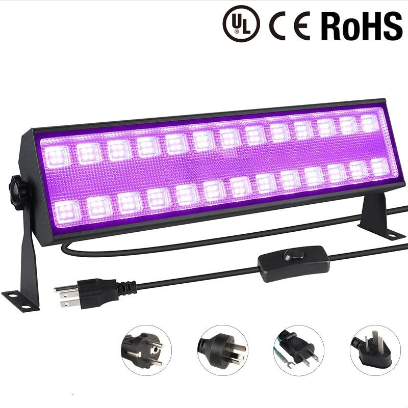 100W  385-400nm LED UV Black Light Bar, Black Lights for Glow Party, Black light with Plug &Switch, Glow Light for Halloween, Fluorescent Body Paint, Stage Lighting