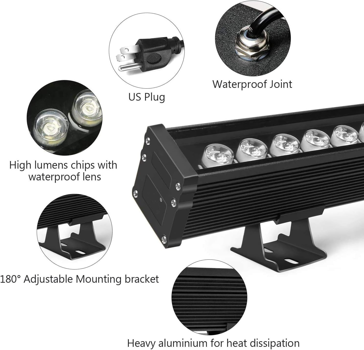 Linkable 7060 Linear LED RGB Wall Washer Lights with Remote Controller, 36W Waterproof Color Changing Wall Washer LED Light for Outdoor/Indoor Lighting Projects, Hotels, Building Wall Decorations