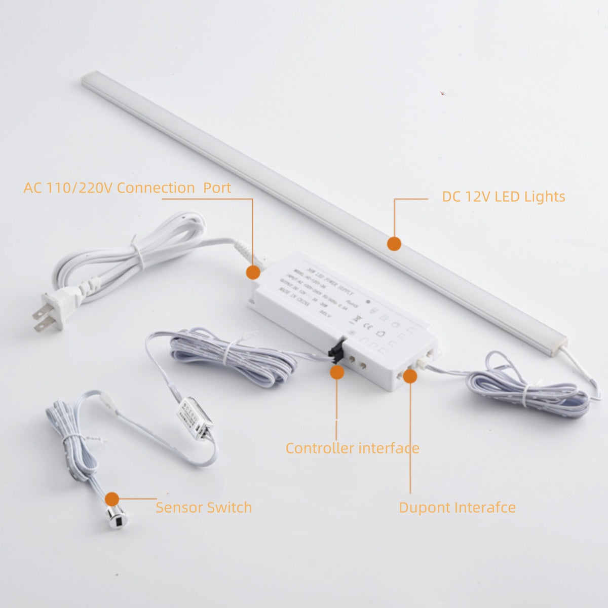 Power Supply with Dupont Interface Output Ports for LED Under Cabinet Lights