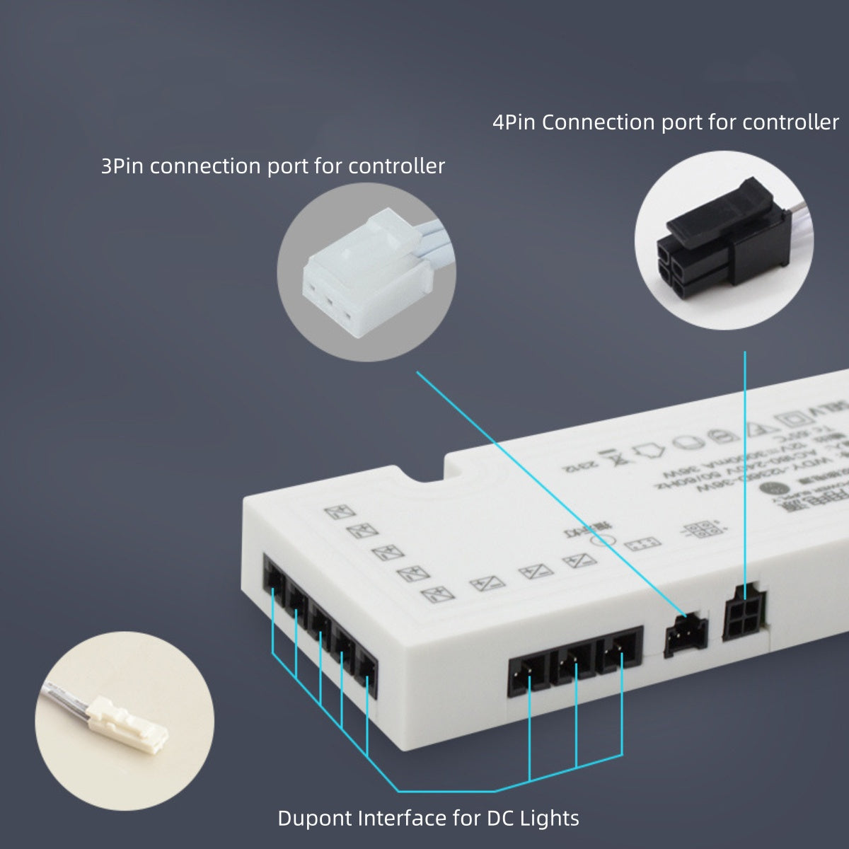 Power Supply with Dupont Interface Output Ports for LED Under Cabinet Lights