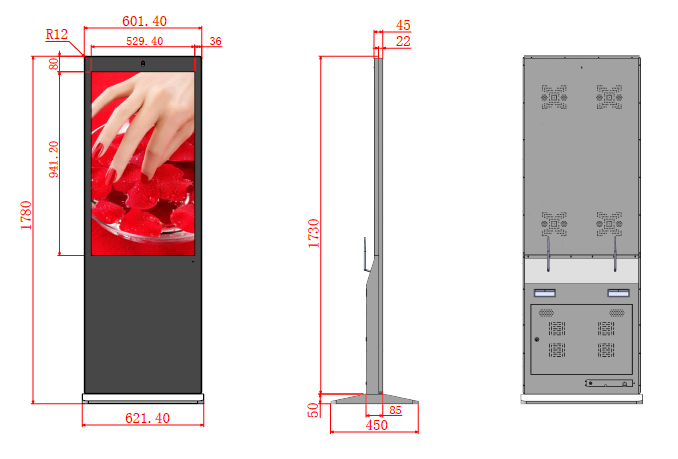 43'' Touch Screen LCD Digital Signage, Free Standing LCD Digital Poster Kiosk w/ IR Touch, Single Sided, Android OS, Caster Wheels