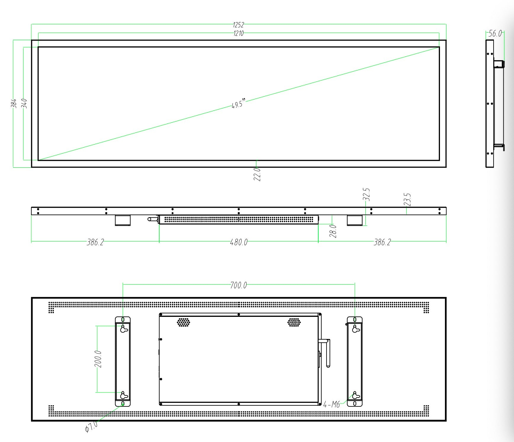 49.5" Stretched Bar LCD Display video shelf lcd shelf, lcd video shelve, stretched digital signage