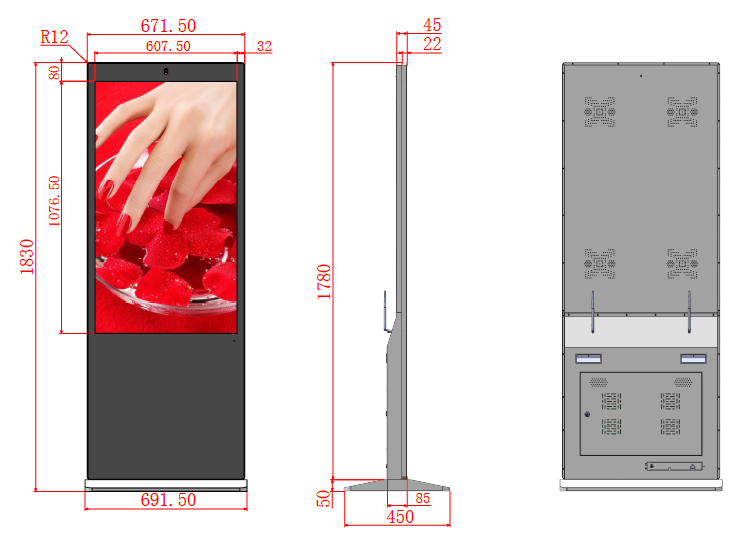 49'' Touch Screen LCD Digital Signage, Free Standing LCD Digital Poster Kiosk, w/ IR Touch, Single Sided, Android OS, Caster Wheels