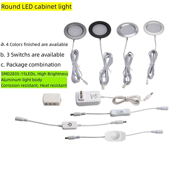 4pcs Pack LED Under Cabinet Lighting 2.5W 12VDC Ultra Thin, 3 Switches are Available Controllable Puck Light for Motorhome, Caravan, Truck, Kitchen, Wine Cabinet, Wardrobe