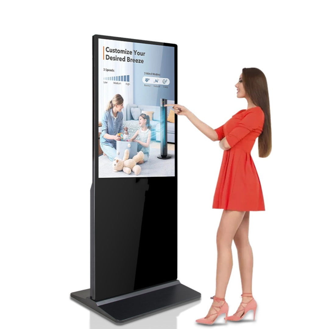 55'' Touch Screen LCD Digital Signage, Free Standing LCD Digital Poster Kiosk, w/ IR Touch, Single Sided, Android OS, Caster Wheels