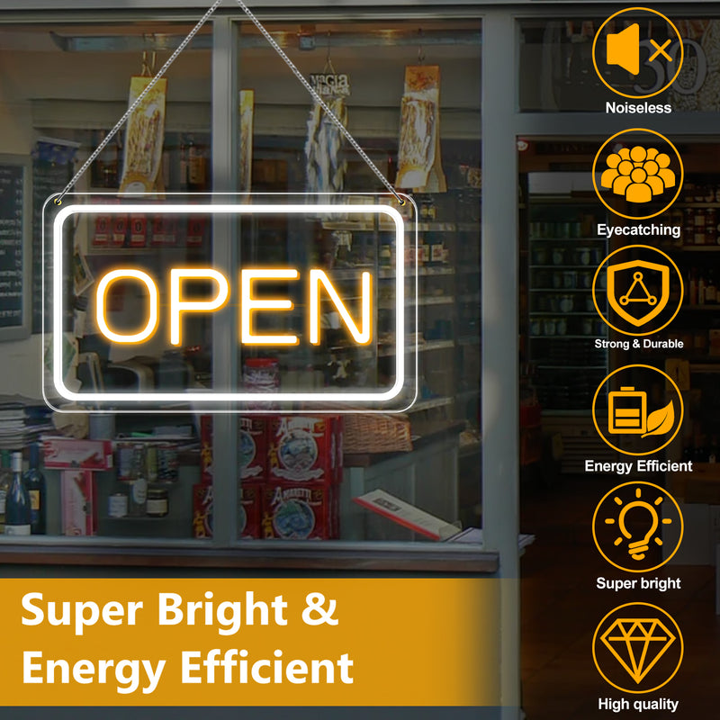 Vibrant LED "OPEN" Sign with Smart Control 16"x 9"for Business, Adjustable Brightness Neon Open, Bright Electric Light Up Open Sign with 5V USB power for Bars, Stores, Coffee Shop, Hotel, Window, Outdoor.