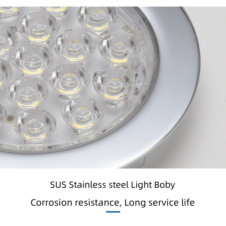 6pcs Packing Rounded LED Stainless Steel Under Cabinet Lighting 2W 12VDC 3 Switches are Available Controllable Puck Light for Motorhome, Caravan, Truck, Kitchen, Wine Cabinet, Wardrobe