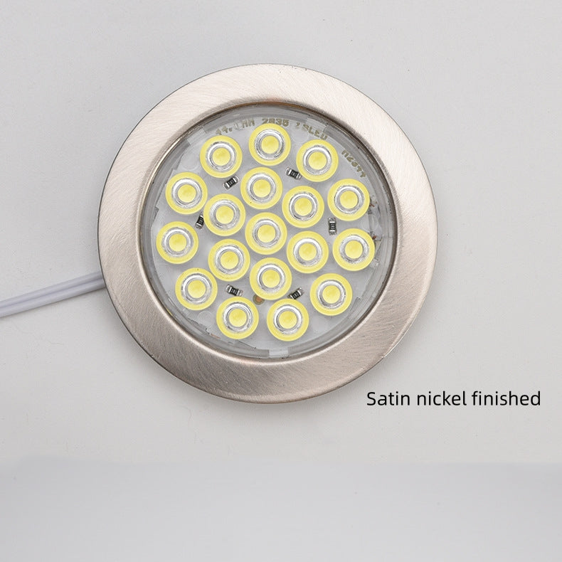 6pcs Packing Rounded LED Stainless Steel Under Cabinet Lighting 2W 12VDC 3 Switches are Available Controllable Puck Light for Motorhome, Caravan, Truck, Kitchen, Wine Cabinet, Wardrobe