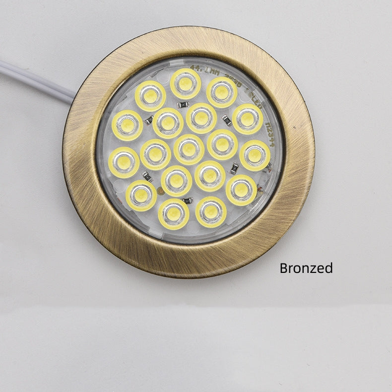 6pcs Packing Rounded LED Stainless Steel Under Cabinet Lighting 2W 12VDC 3 Switches are Available Controllable Puck Light for Motorhome, Caravan, Truck, Kitchen, Wine Cabinet, Wardrobe