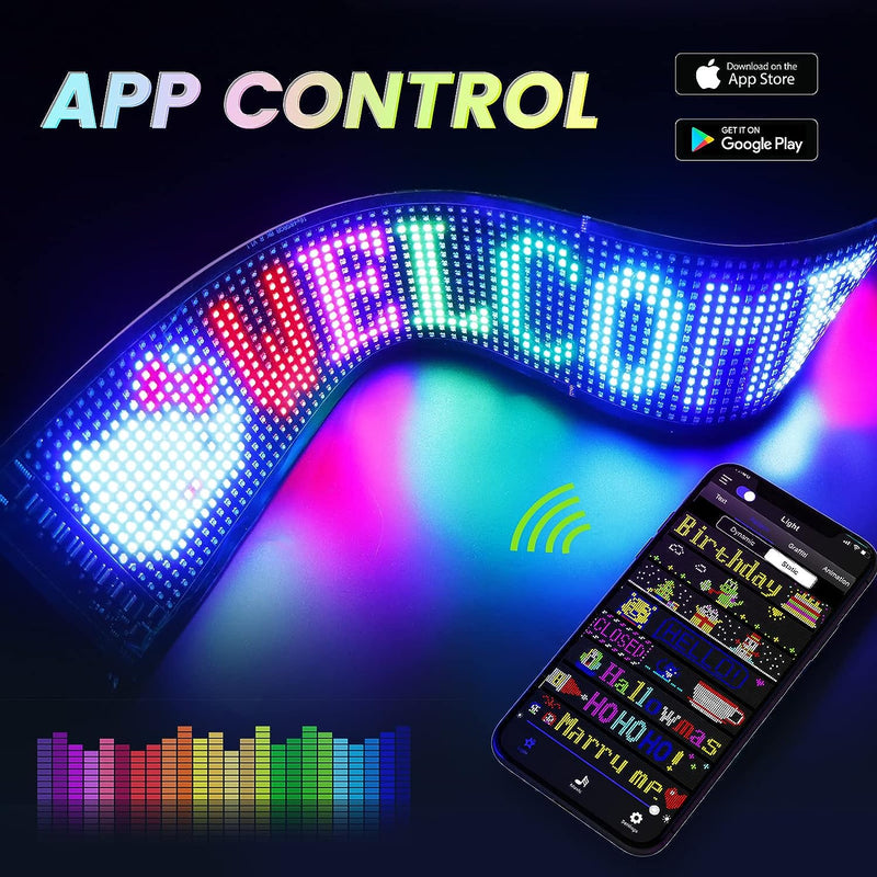 Free Shipping Model 1696 Flexible USB 5V Car LED Sign Bluetooth App Control Display Screen Text Pattern Animation LED sign display for Car Windows, Shop, Bar and Entrance Sign