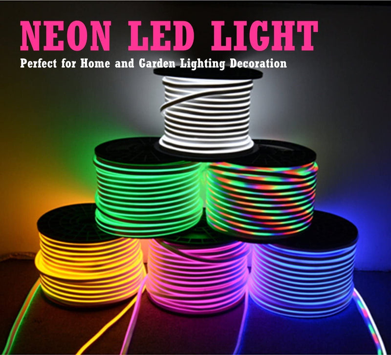 65.6FT (20Meters) LED Neon Rope Lights RGB Color with Remote Controller 8x16(mm) 8Watt 120LEDs/M Flexibl 110V/220V AC Rope Lights Waterproof, Custom Cuttable Neon Lighting for In&Outdoor