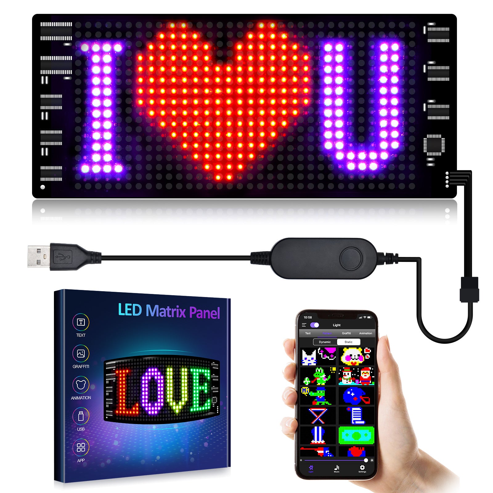 Led Sign Display Controller Model 1632 Flexible USB 5V Car LED Sign Bluetooth App Control Display