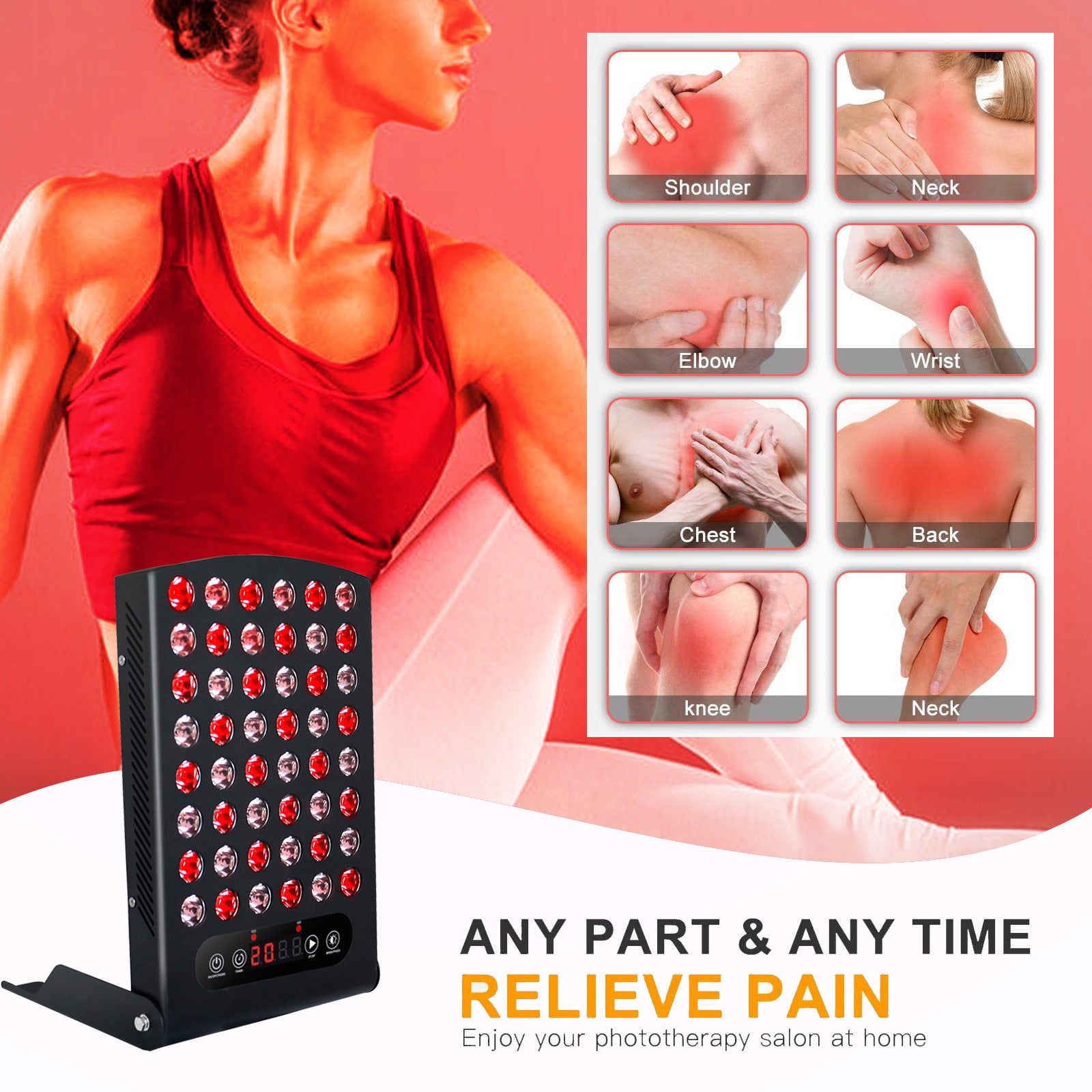 S60 Red light Therapy LED Panel w/ 48pcs Bi-Chip (850nm & 660nm) LED Red Light