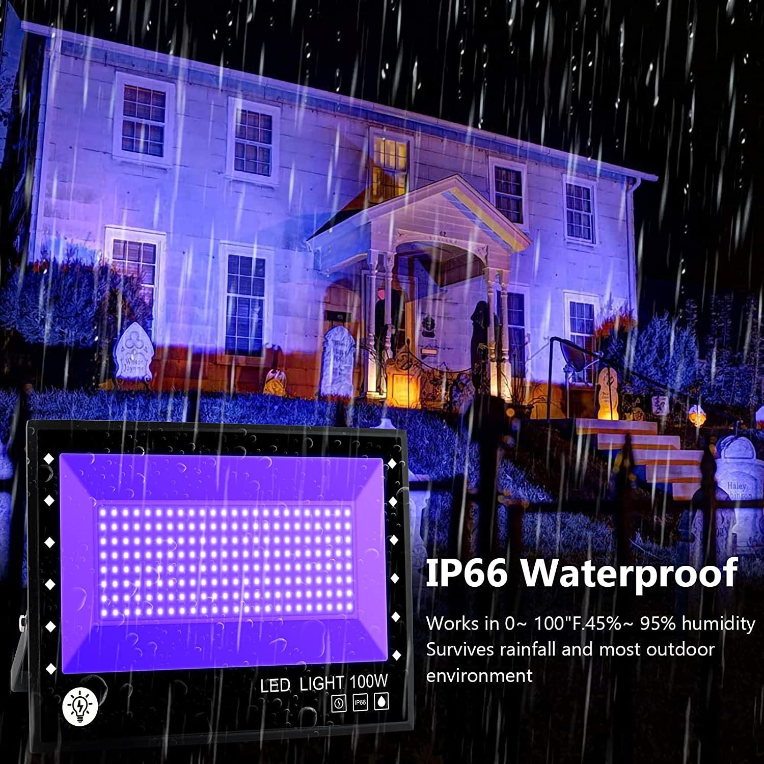 2Pack Black Lights - 100W 395-400 nm AC85-265V Upgraded LED Flood Light with Switch, Waterproof IP66 for Glow Party, Stage Lighting, Aquarium, Glow in The Dark, Body Paint, Fluorescent Poster, Neon Glow