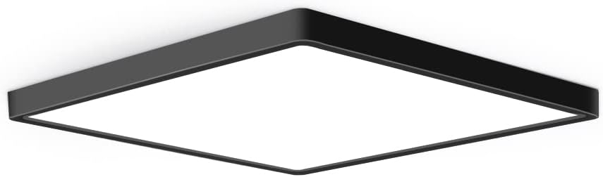12inch 24W LED Ceiling Light Flush Mount, 3200LM Black Flat Ceiling Lamp, Square Low Profile Lighting Fixture for Bedroom, Kitchen, Living Room, Stairwell