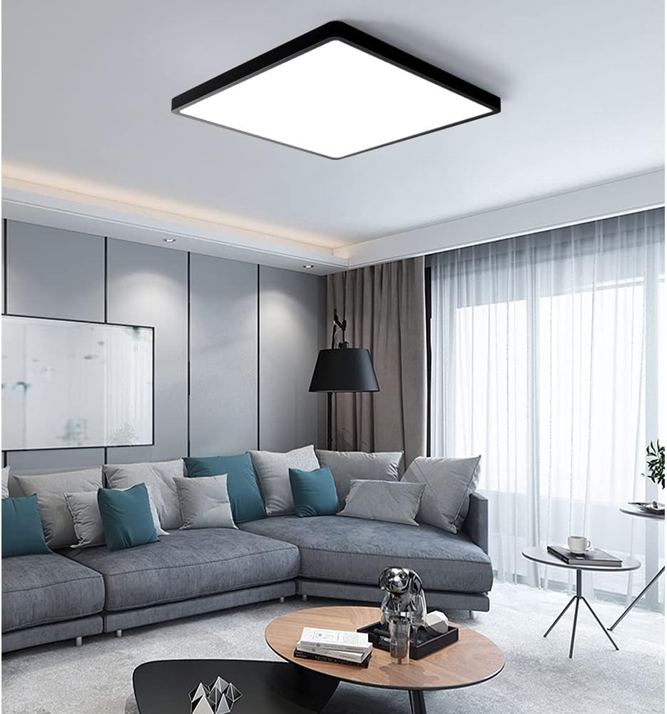 12inch 24W LED Ceiling Light Flush Mount, 3200LM Black Flat Ceiling Lamp, Square Low Profile Lighting Fixture for Bedroom, Kitchen, Living Room, Stairwell