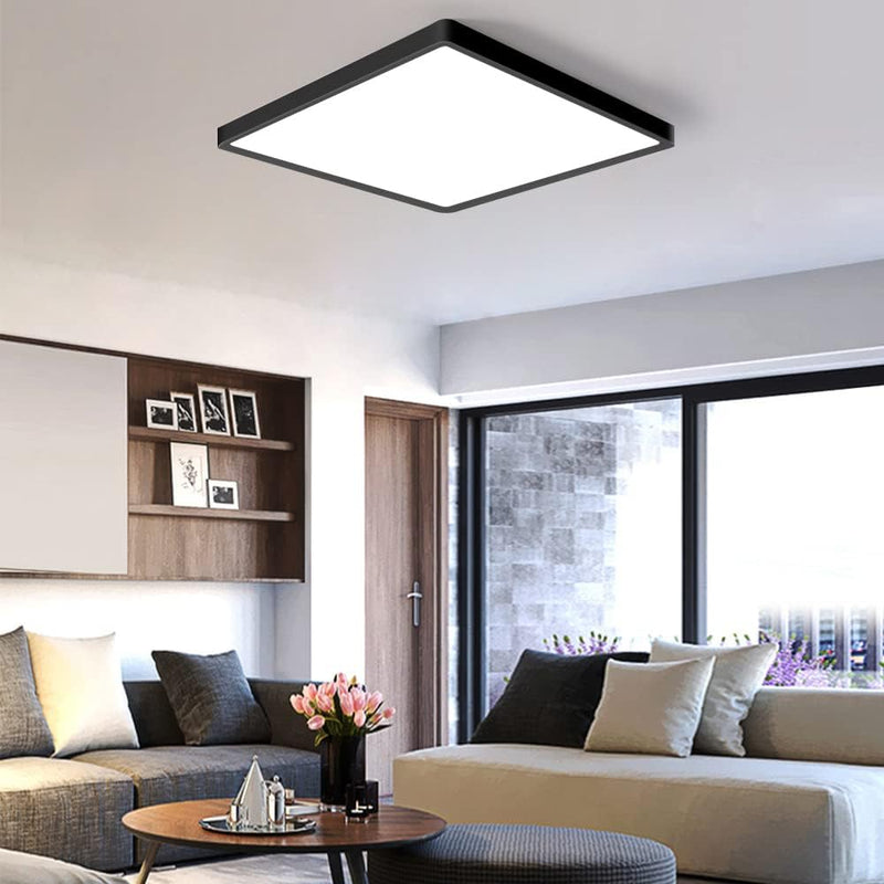 12inch 24W LED Ceiling Light Flush Mount, 3200LM Black Flat Ceiling Lamp, Square Low Profile Lighting Fixture for Bedroom, Kitchen, Living Room, Stairwell